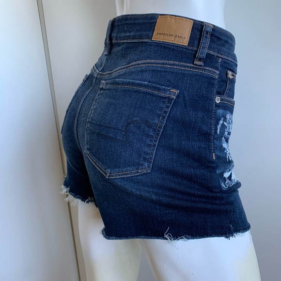 American Eagle Hi Rise Shortie DESTROYED size 8 jean shorts - Picture 1 of 6